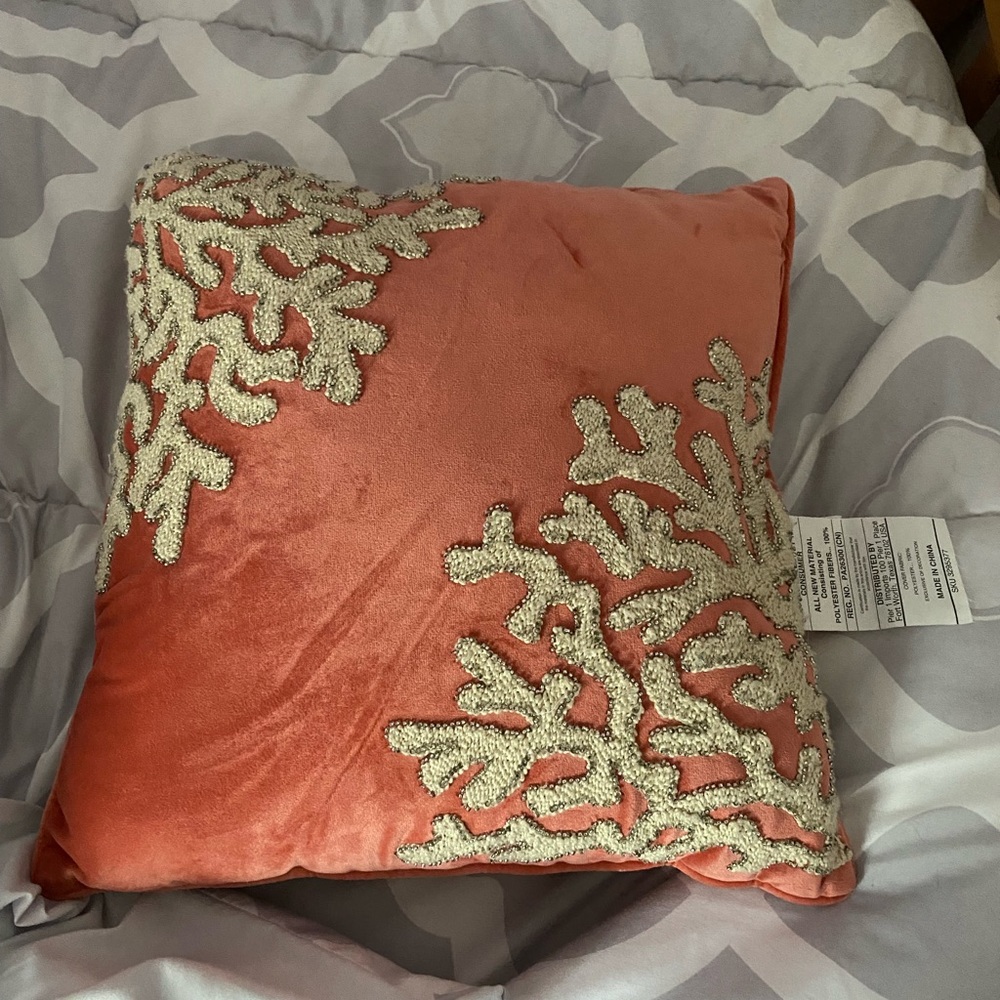 New Pier 1 Coral Beaded Throw Pillow